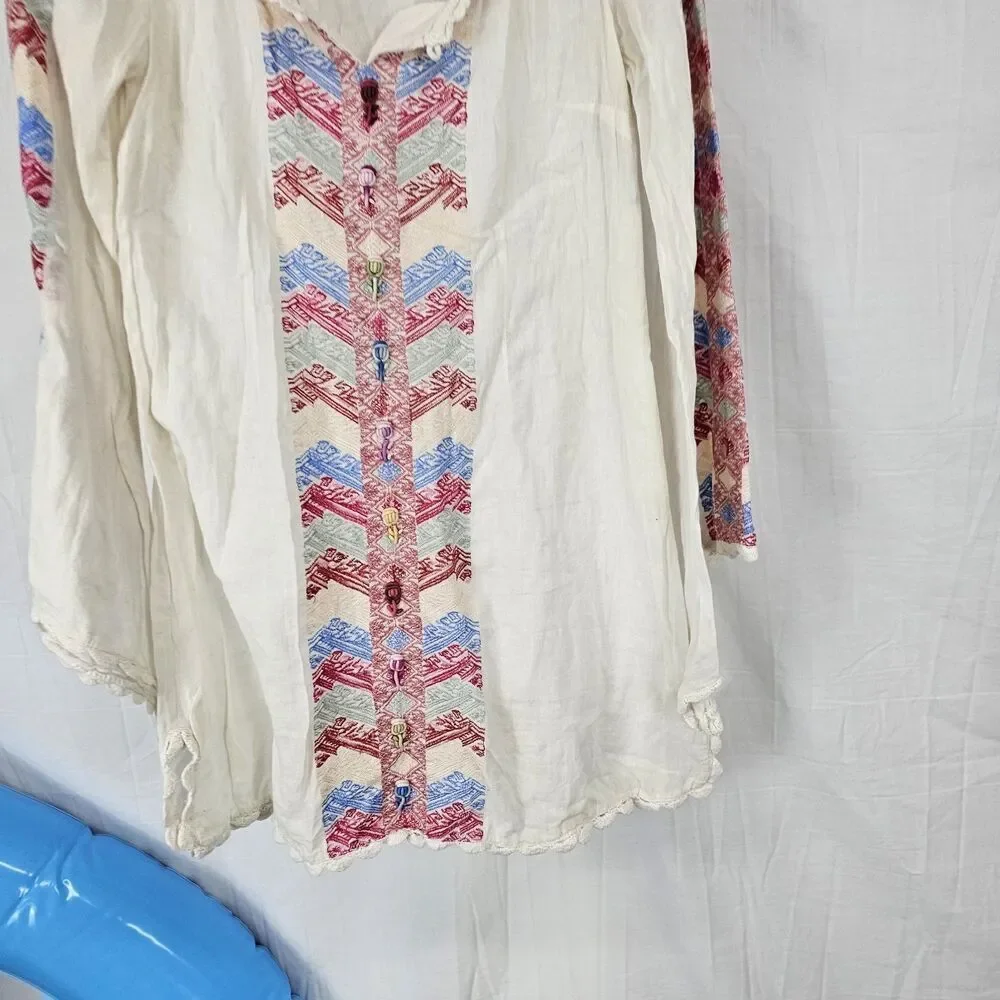 RARE Free People Embroidered Bell Sleeve Boho Mini Dress Misty Meadow $168 Sz 2